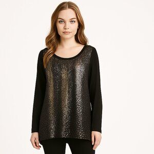Bella Amore Tunic Top Size M Black/gold Sparkly Sequined Made in Italy